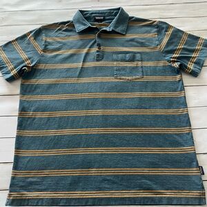 Patagonia Green and Yellow Striped Polo Shirt Men’s Sz L